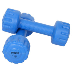 Strauss Unisex PVC Dumbbells Weight for Men & Women | 1Kg (Each)| 2Kg (Pair) | Ideal for Home Workout and Gym Exercises (Blue)