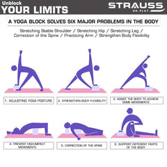 Strauss Yoga Block (Purple) and Yoga Knee Pad Cushions, (Pink)