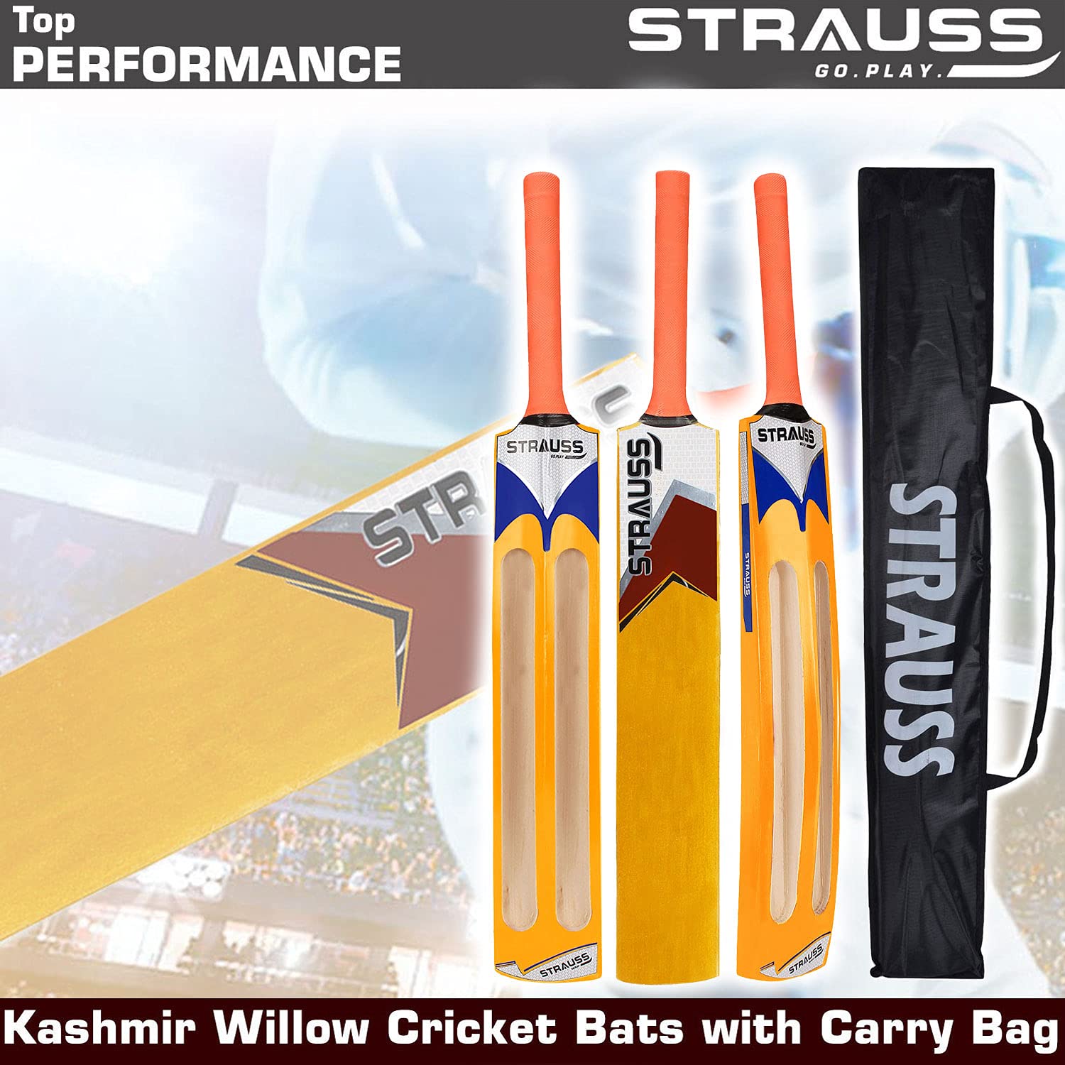 Strauss  Blaster Scoop Tennis Cricket Bat, Full Duco, Yellow, (Wooden Handle)
