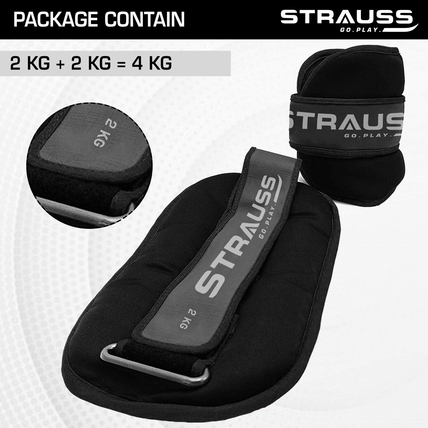 Strauss Round Shape Ankle Weight, 2 Kg (Each), Pair, (Black)