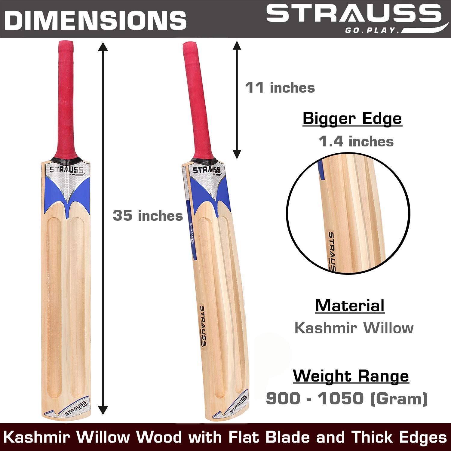 Strauss Blaster Scoop Tennis Cricket Bat,Plain, (Wooden Handle)