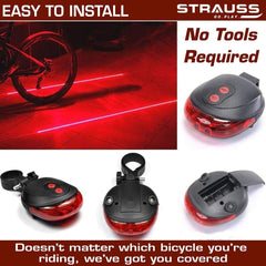 Strauss Bicycle Flash Tail Light with Laser, (Black) and Bicycle LED Headlight with Horn