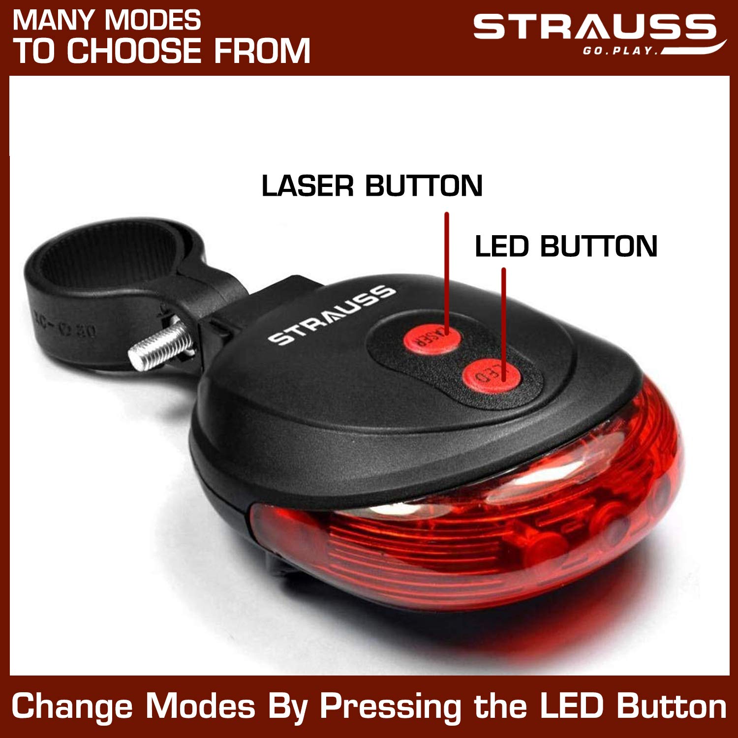 Strauss Bicycle Flash Tail Light with Laser, (Black)