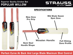 Strauss Cricket Kit, Size- 5 (Popular Willow bat+3 Stumps+Holder+1 Ball+Carry Bag)