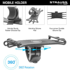 STRAUSS Waterproof Mobile Holder for Bikes | Anti Shake and Stable | Adjustable and 360° Rotation | Bicycle and Bike Accessories for Any Smartphone | Can Be Used for GPS and Navigation | Hold Devices Between 5.5 and 7 inches,(Grey)