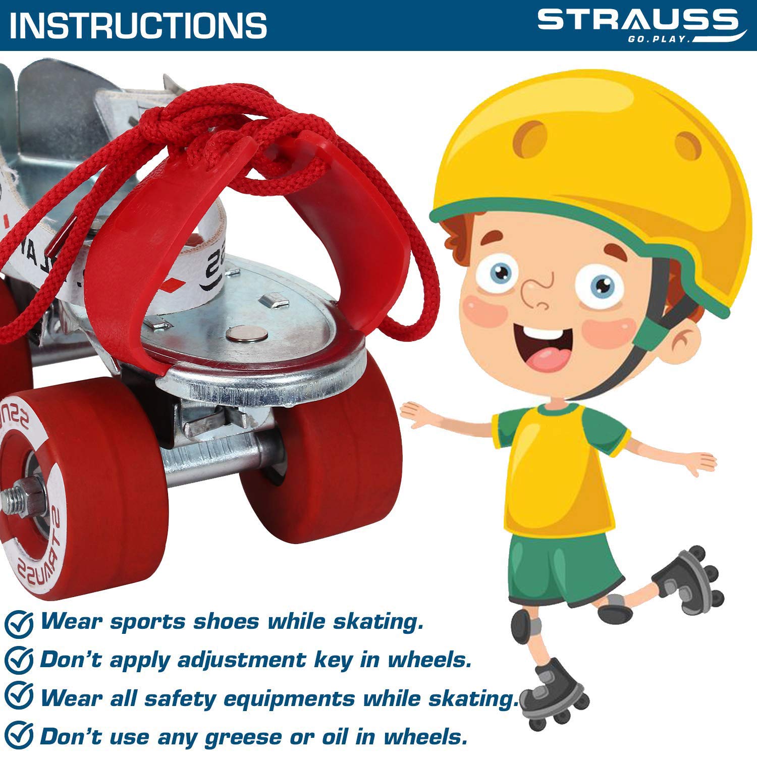 STRAUSS Tenacity Roller Skates | Roller Blades for Kids | Adjustable Shoe Size | 4 Wheels Skating Shoe for Boys and Girls | Ideal for Indoor and Outdoor Skating | Age Group 6-8 Years, (Silver)