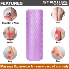 Strauss Foam Roller (Purple), 30 cm and Dual Yoga Massage Ball, (Pink)
