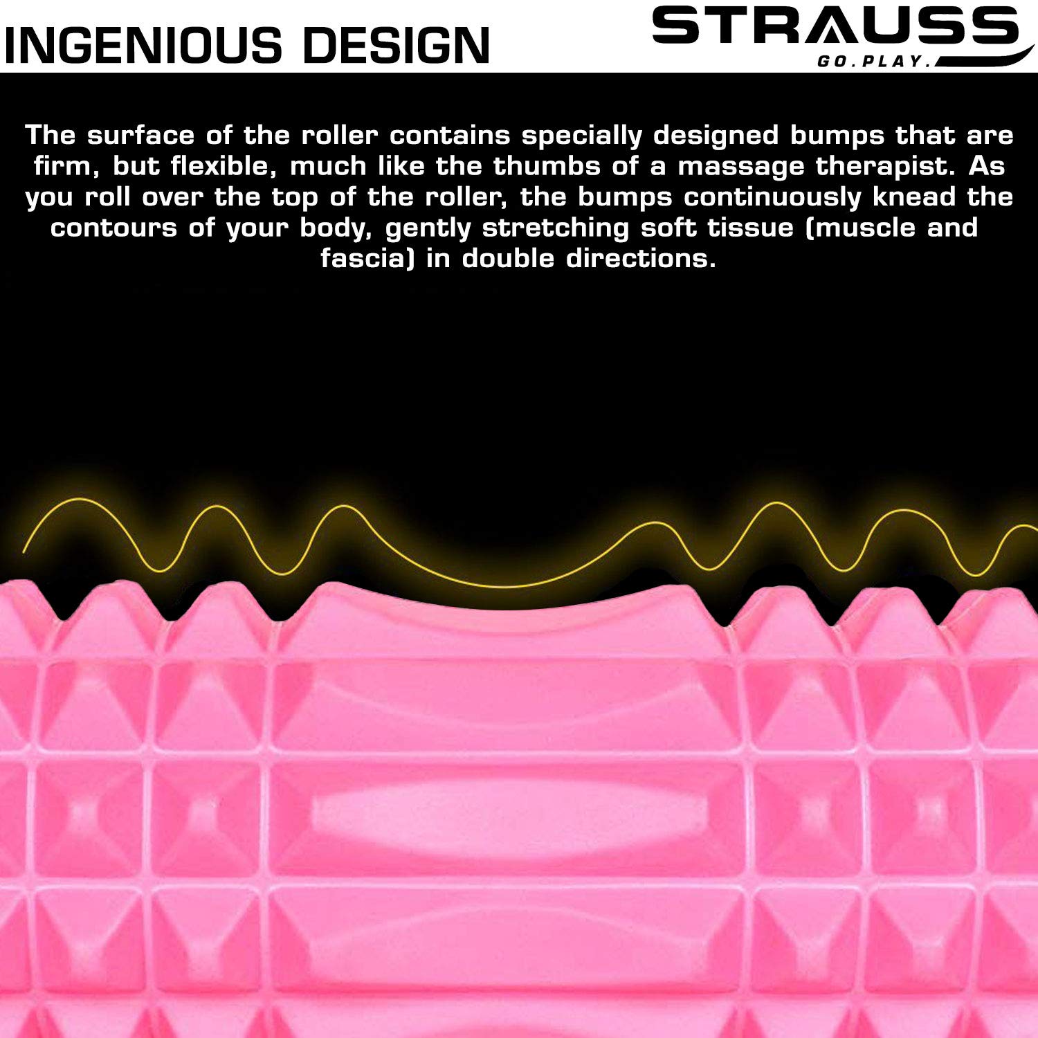 Strauss ST-1442 Grid Foam Roller (Pink), 33 cm and Foot/Hand Massage Roller