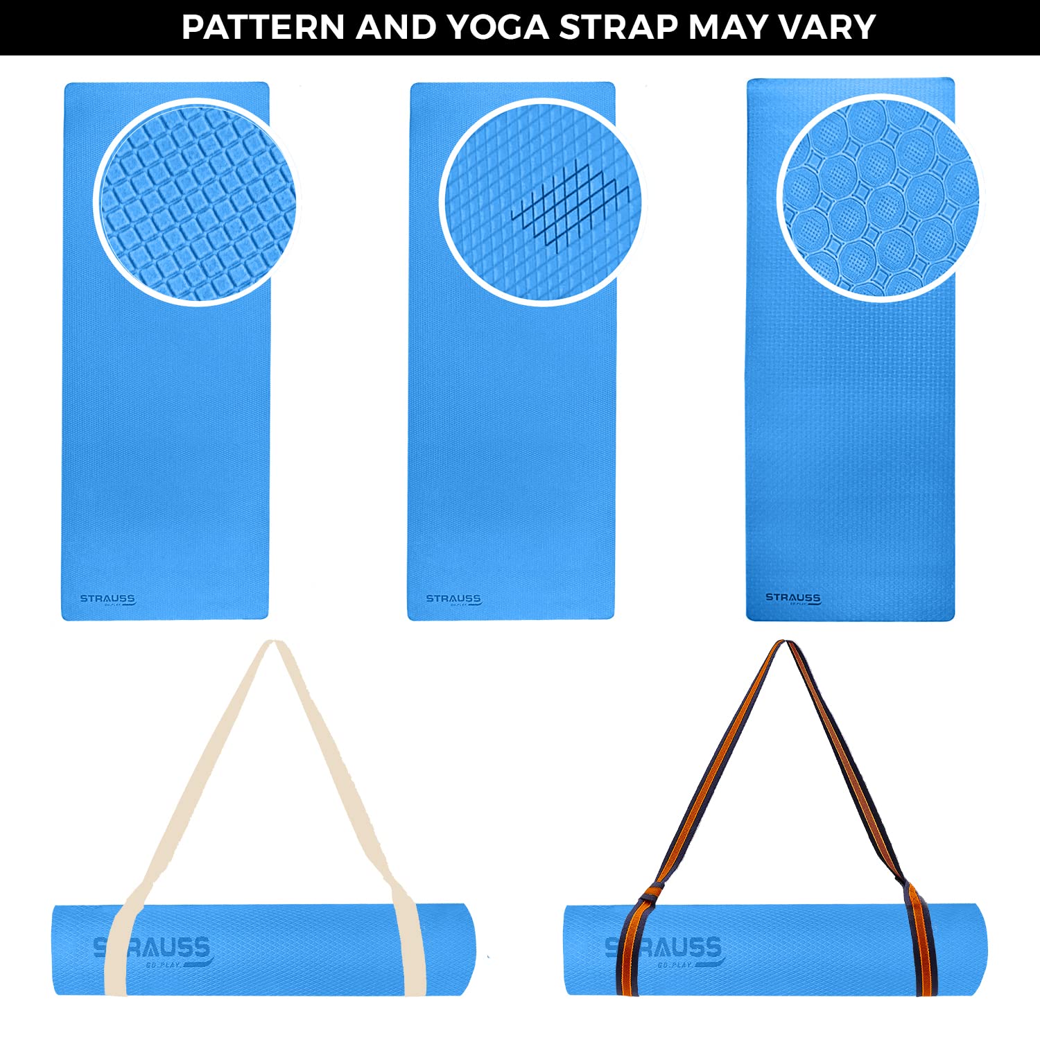 Strauss Anti Skid EVA Yoga Mat with Carry Strap, 4mm, (Sky Blue)