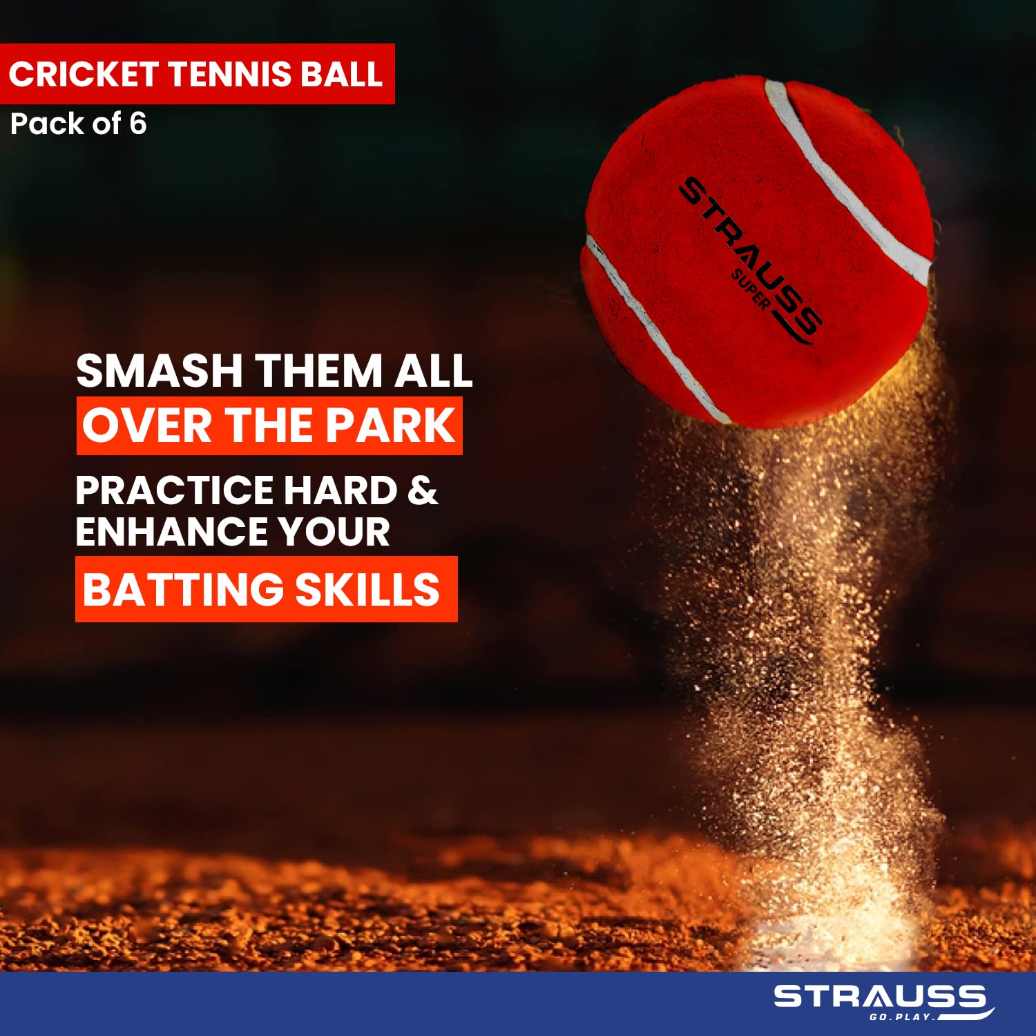 STRAUSS Tennis Cricket Ball Pack of 6, Red
