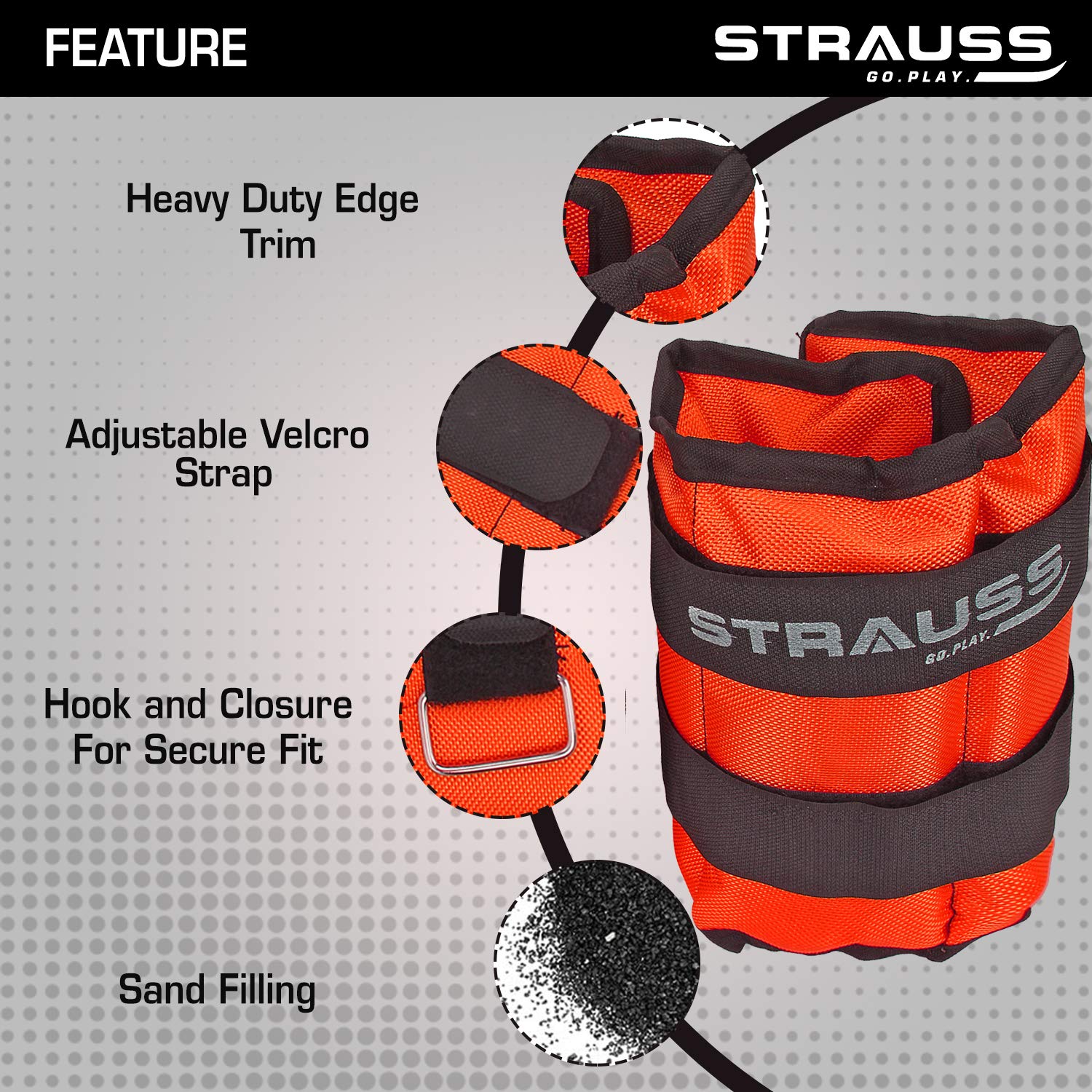 Strauss Adjustable Ankle/Wrist Weights 2 KG X 2 | Ideal for Walking, Running, Jogging, Cycling, Gym, Workout & Strength Training | Easy to Use on Ankle, Wrist, Leg, (Orange)