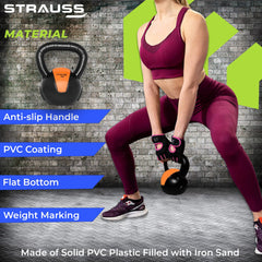 Strauss PVC Kettlebell Weights, 3Kg, (Orange)