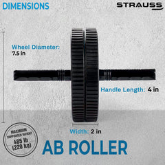 Strauss Double Wheel Ab & Exercise Roller | Anti-Skid Wheel Base, Non-Slip PVC Handles | Ideal for Home, Gym workout for Abs, Tummy, (Blue)