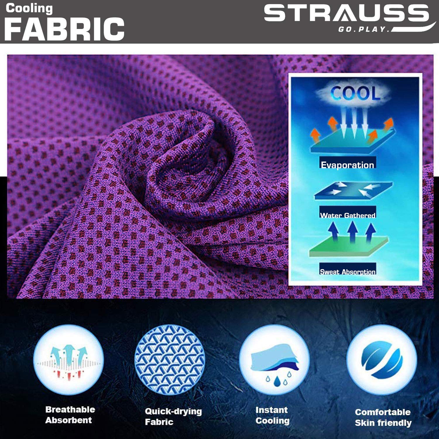 STRAUSS Cooling Towel, 80 cm, (Purple)