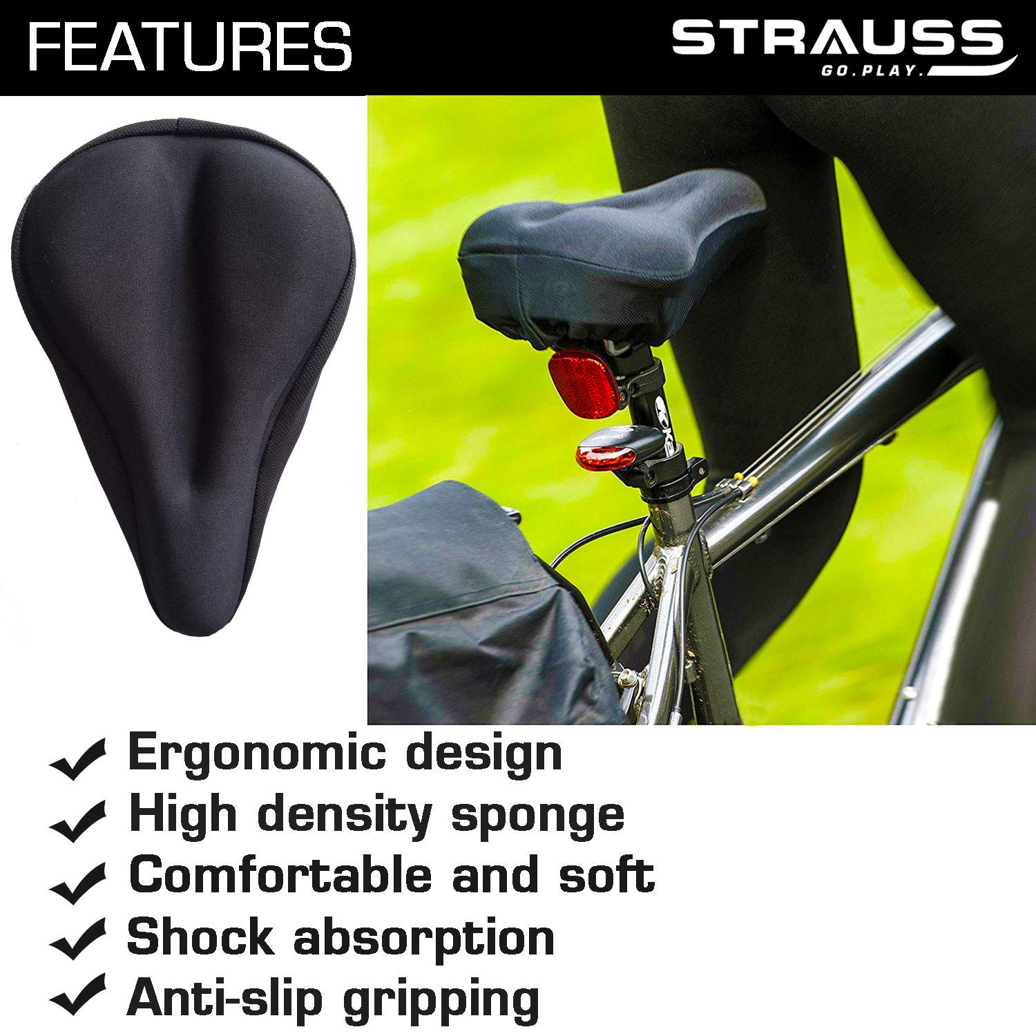 STRAUSS Bicycle Bottle Holder and Gel Seat Cover (Black)