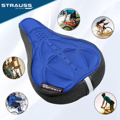 Strauss Saddle Seat Cover with Anti-Slip Granules & Soft, Thick Padding | Superior Comfort, Breathable Design | Comes with Adjustable Rope Straps & Fits All Cycles, (Blue)