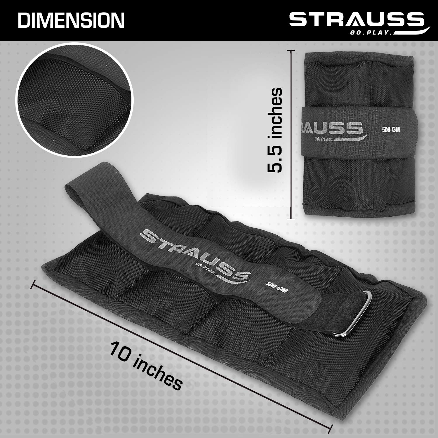 Strauss Adjustable Ankle/Wrist Weights 0.5 KG X 2 | Ideal for Walking, Running, Jogging, Cycling, Gym, Workout & Strength Training | Easy to Use on Ankle, Wrist, Leg, (Black)