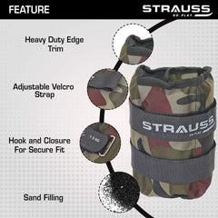 Strauss Adjustable Ankle/Wrist Weights 1.5 KG X 2 | Ideal for Walking, Running, Jogging, Cycling, Gym, Workout & Strength Training | Easy to Use on Ankle, Wrist, Leg, (Camouflage)