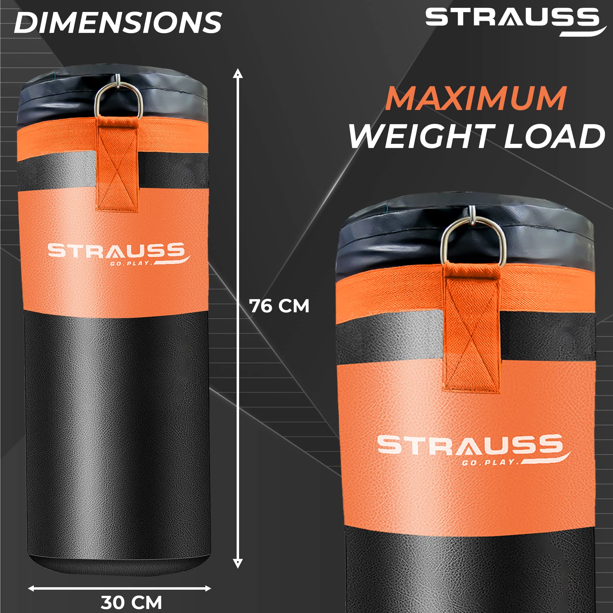 Strauss Heavy Duty PVC Leather Filled Gym Punching Bag, 2.5 Feet, (Black/Orange)