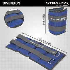 Strauss Adjustable Ankle/Wrist Weights 5 KG X 2 | Ideal for Walking, Running, Jogging, Cycling, Gym, Workout & Strength Training | Easy to Use on Ankle, Wrist, Leg, (Blue)