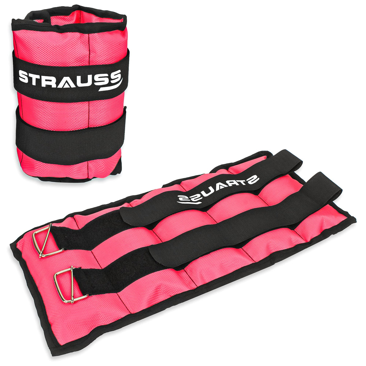 Strauss Adjustable Ankle/Wrist Weights 2 KG X 2 | Ideal for Walking, Running, Jogging, Cycling, Gym, Workout & Strength Training | Easy to Use on Ankle, Wrist, Leg, (Pink)