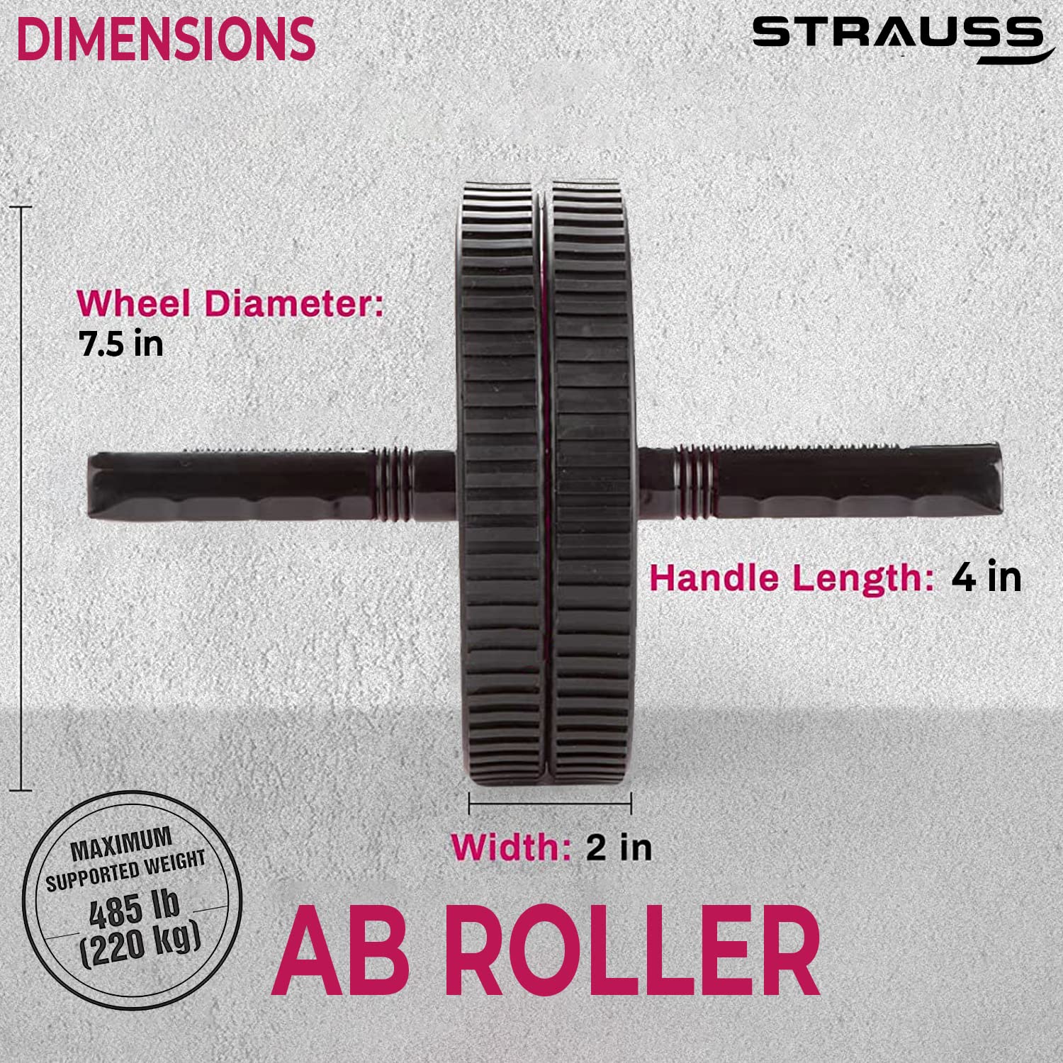 Strauss Double Wheel Ab & Exercise Roller | Anti-Skid Wheel Base, Non-Slip PVC Handles | Ideal for Home, Gym workout for Abs, Tummy, (Pink)