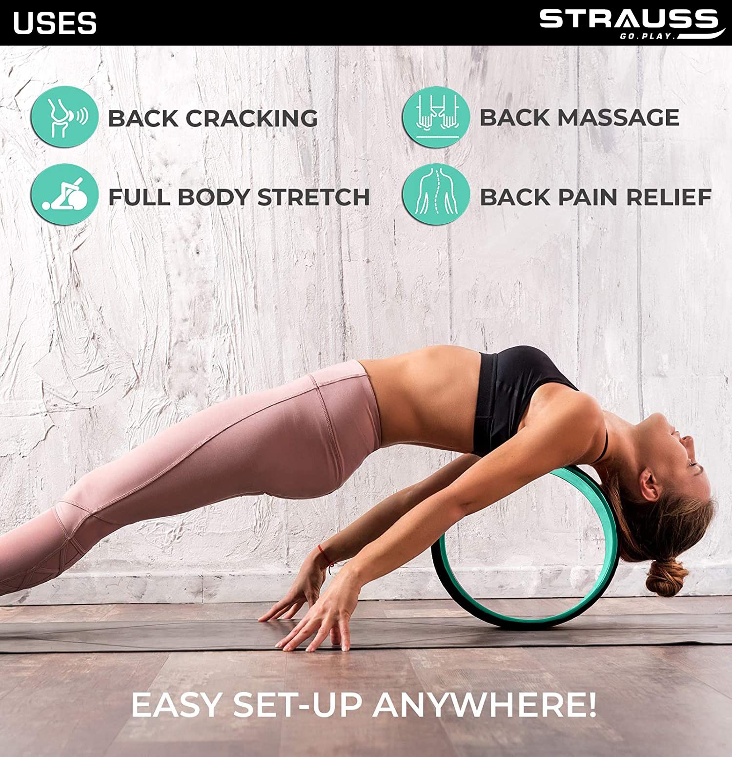 Strauss Yoga Wheel | Ideal for Stretching, Backbends, Exercise, Deep Tissue  Massage & Back Pain Relief | Dharma Yoga Prop Wheel with Ultimate Comfort