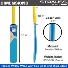 Strauss PW-200 Popular Willow Cricket Bat with Ball, Blue