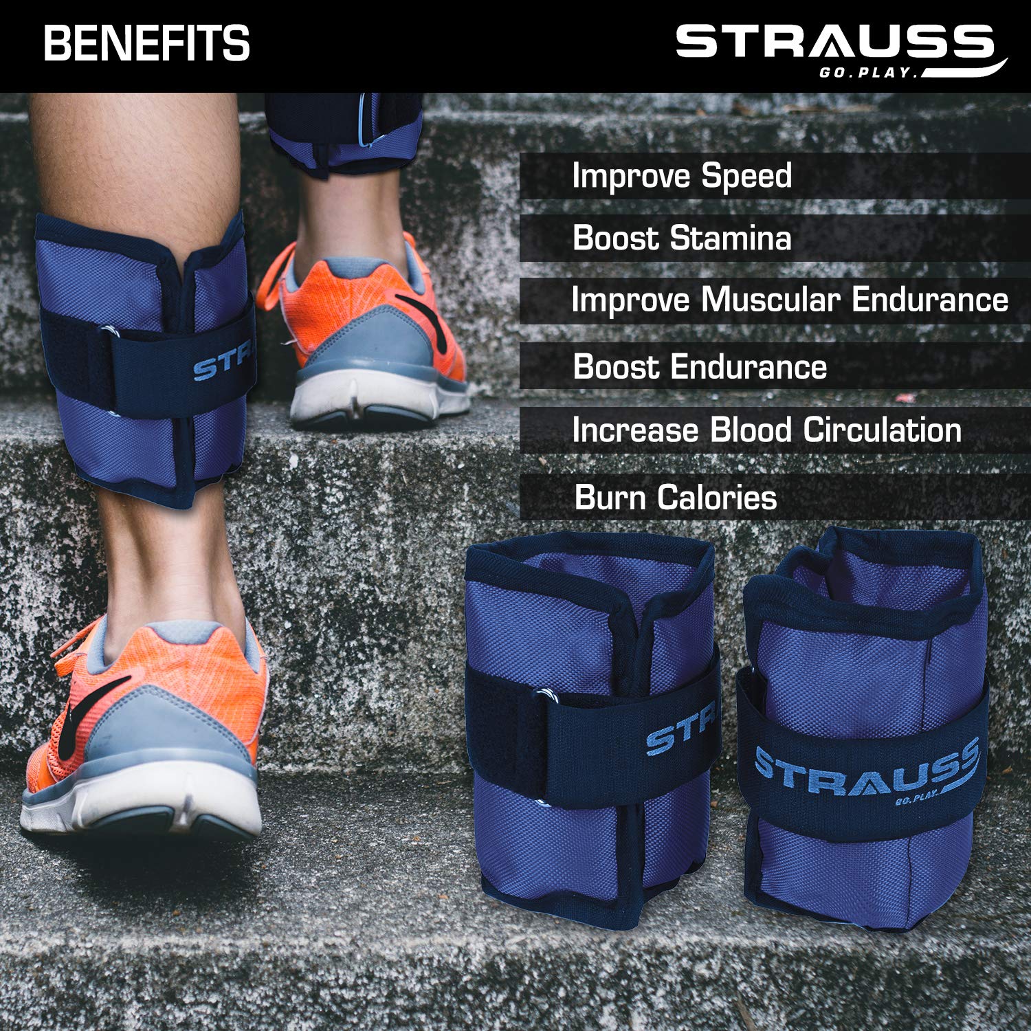 Strauss Ankle Weight, 0.5 Kg (Each), Pair, (Blue)
