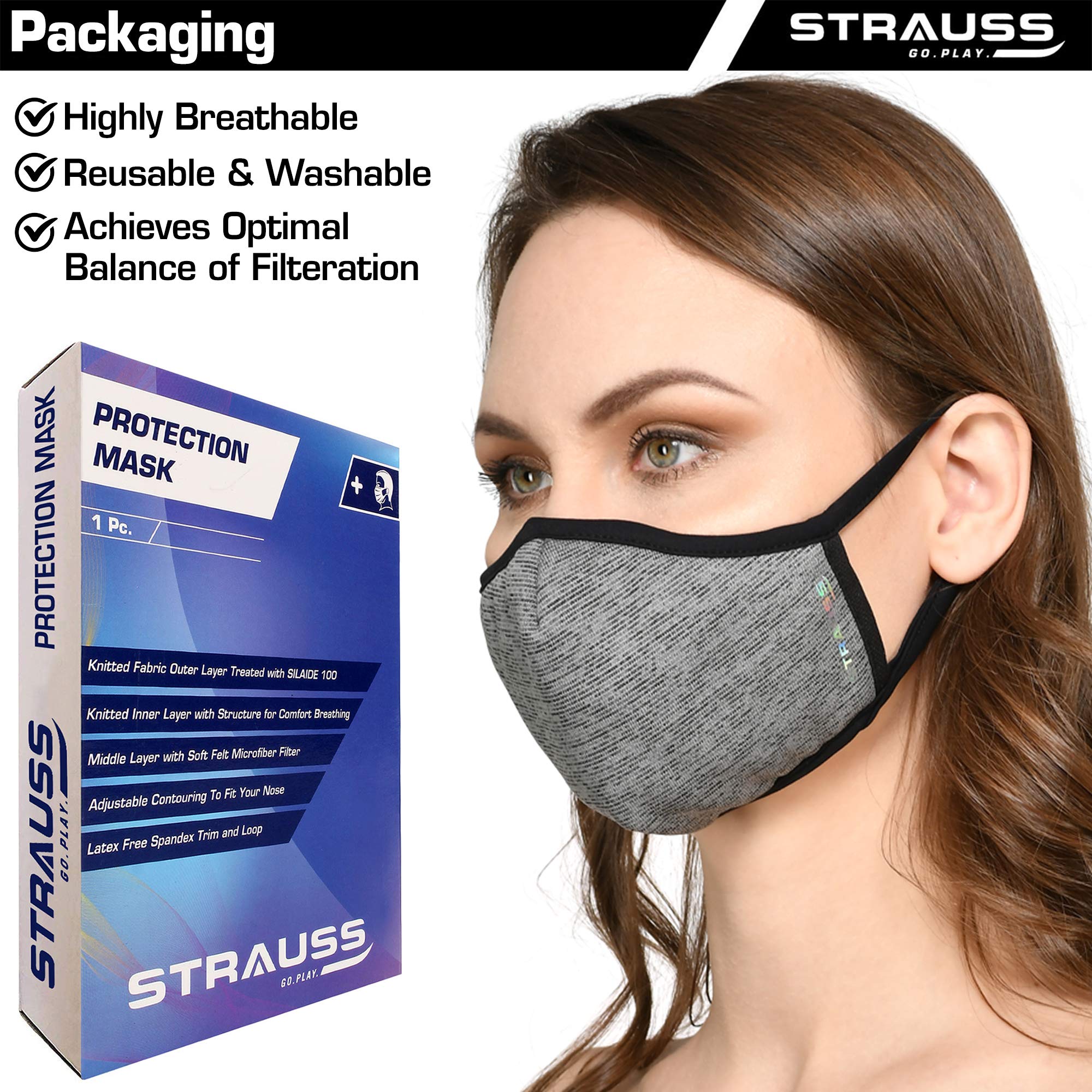 STRAUSS 3D Sponge Blue Seat Cover with Non Vent Face Protection Grey Mask (Medium)