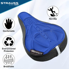 Strauss Saddle Seat Cover with Anti-Slip Granules & Soft, Thick Padding | Superior Comfort, Breathable Design | Comes with Adjustable Rope Straps & Fits All Cycles, (Blue)