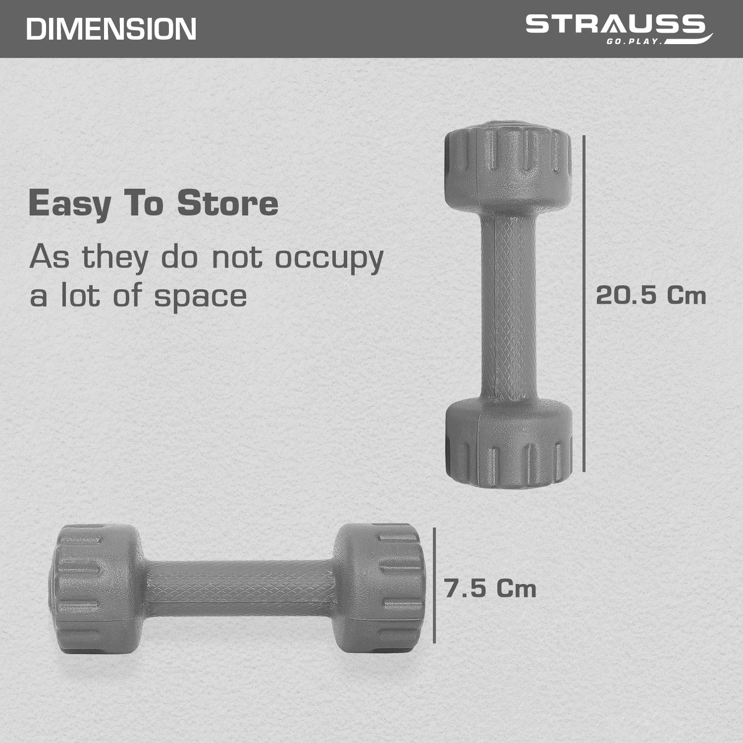 Strauss Unisex PVC Dumbbells Weight for Men & Women | 1Kg (Each)| 2Kg (Pair) | Ideal for Home Workout and Gym Exercises (Grey)