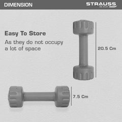 Strauss Unisex PVC Dumbbells Weight for Men & Women | 1Kg (Each)| 2Kg (Pair) | Ideal for Home Workout and Gym Exercises (Grey)