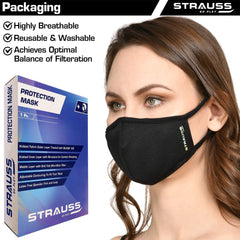 Strauss Adjustable Knee Support Patella, Free Size (Black), Pair With Face Protection Mask, Non Vent, Medium , (Black)