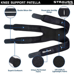 Strauss Pattela Strap Knee Support, Free Size, (Black) (Dual Strap)