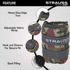 Strauss Adjustable Ankle/Wrist Weights 2 KG X 2 | Ideal for Walking, Running, Jogging, Cycling, Gym, Workout & Strength Training | Easy to Use on Ankle, Wrist, Leg, (Camouflage)