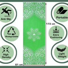 Strauss Meditation Butterfly Yoga Mat, 5 mm, (Green), Yoga Block (Green), Pair, Anti-Microbial Sports Cooling Towel(Grey) and Yoga Belt, 8 Feet, (Blue)