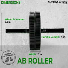 Strauss Double Wheel Ab & Exercise Roller | Anti-Skid Wheel Base, Non-Slip PVC Handles | Ideal for Home, Gym workout for Abs, Tummy, (Green)