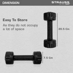 Strauss Unisex PVC Dumbbells Weight for Men & Women | 1Kg (Each)| 2Kg (Pair) | Ideal for Home Workout and Gym Exercises (Black)