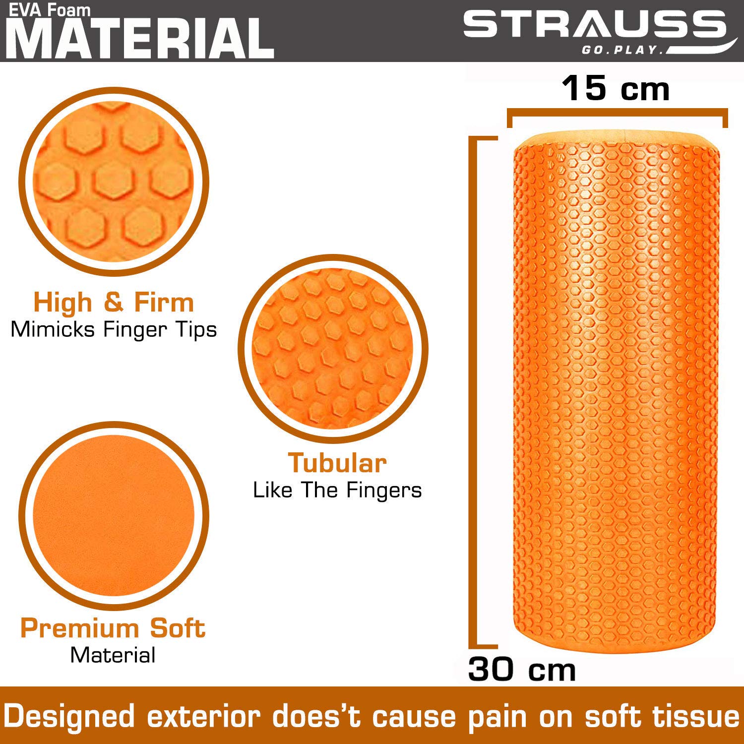 Strauss Foam Roller (Orange), 30 cm and Dual Yoga Massage Ball, (Blue)