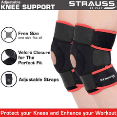 Strauss Wrist Support Pair (Free Size, Black) with Knee Support Patella