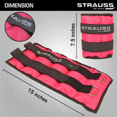 Strauss Adjustable Ankle/Wrist Weights 1.5 KG X 2 | Ideal for Walking, Running, Jogging, Cycling, Gym, Workout & Strength Training | Easy to Use on Ankle, Wrist, Leg, (Pink)