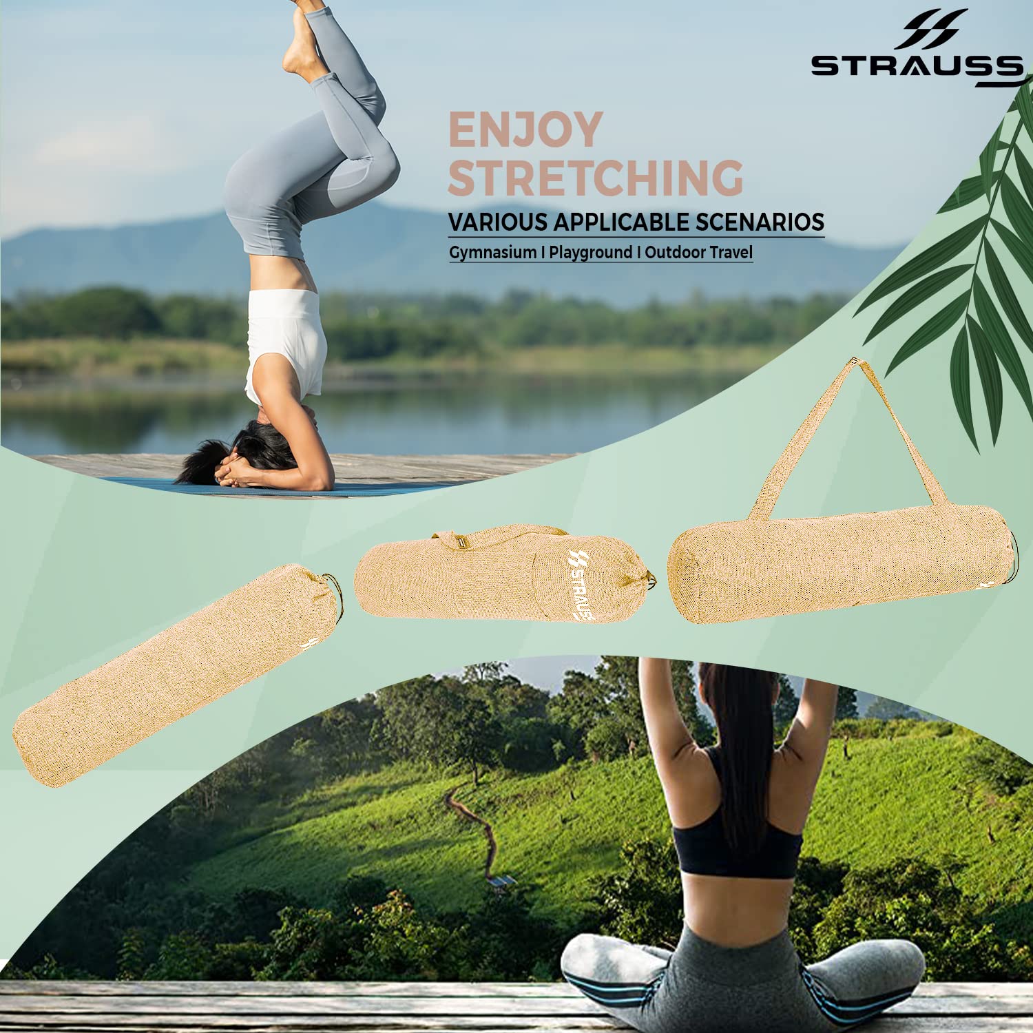 STRAUSS Jute Yoga Mat Bag with Shoulder Strap, (Cream) – StraussSport
