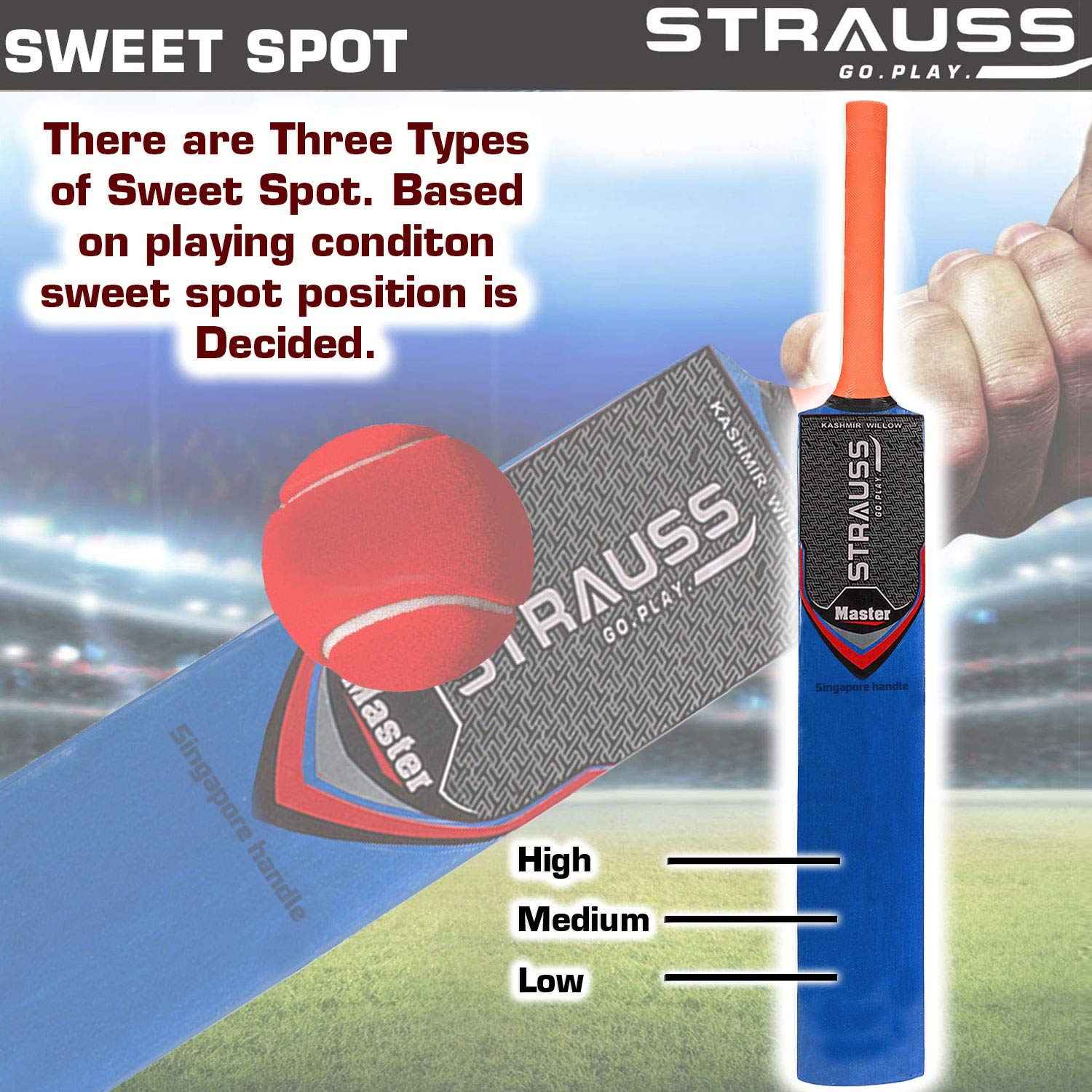 Strauss Master Scoop Tennis Cricket Bat,Full Duco,Blue, (Singapur Handle)