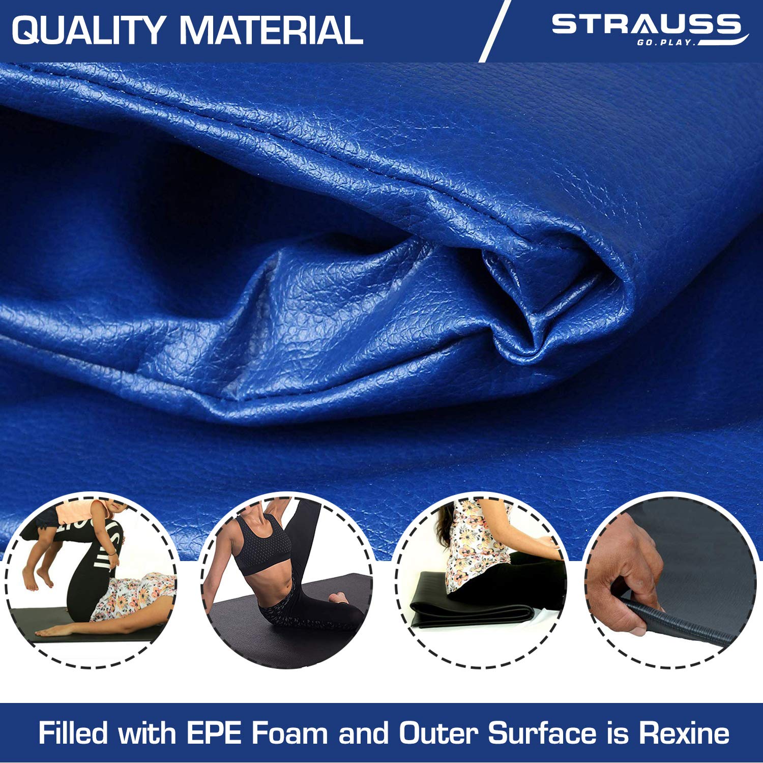 Strauss Yoga Mat Rolling, 12 mm (Blue)