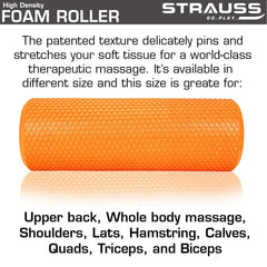 Strauss Foam Roller (Orange), 30 cm and Dual Yoga Massage Ball, (Blue)