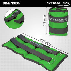 Strauss Adjustable Ankle/Wrist Weights 2.5 KG X 2 | Ideal for Walking, Running, Jogging, Cycling, Gym, Workout & Strength Training | Easy to Use on Ankle, Wrist, Leg, (Green)