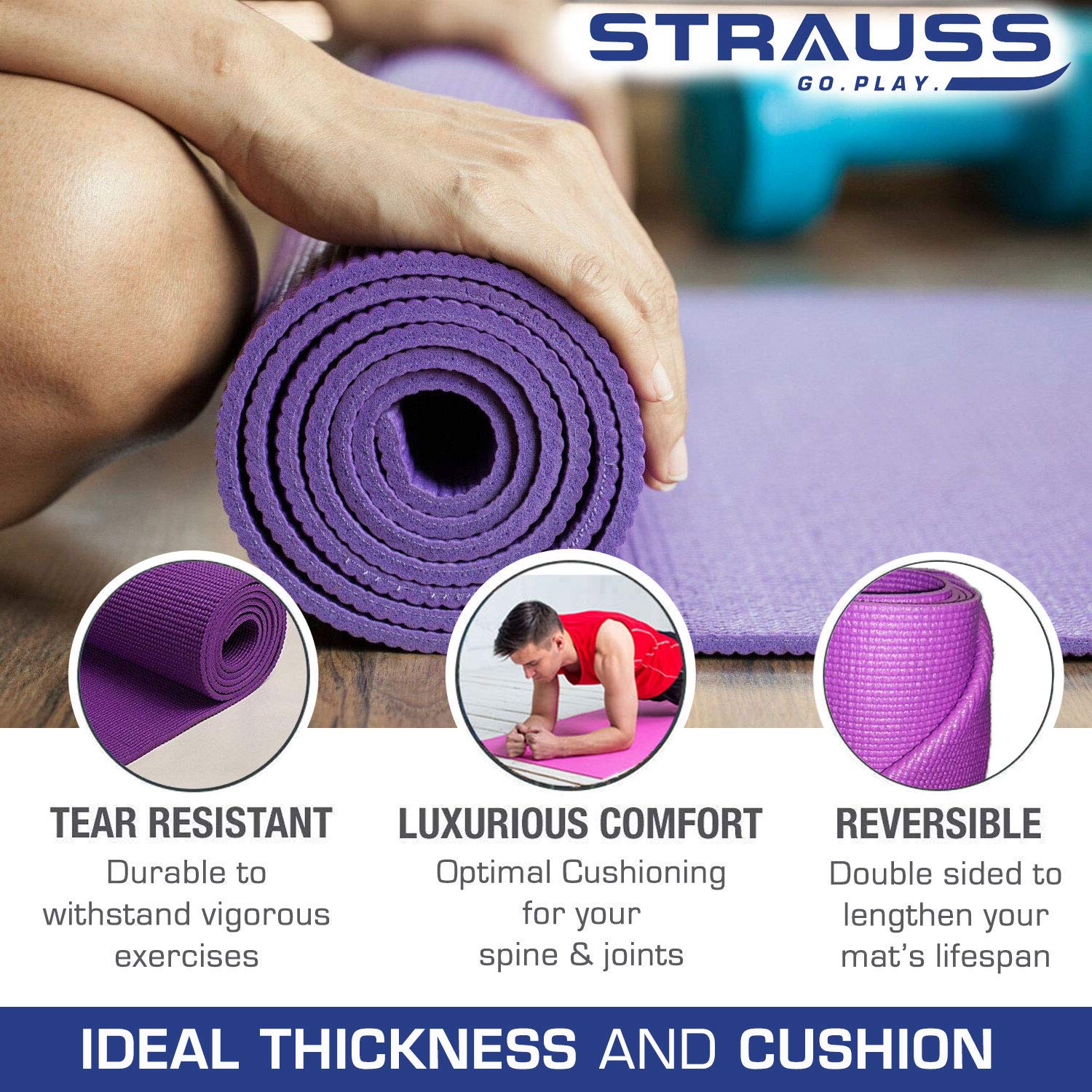 Strauss Extra Thick Yoga Mat for men & Women with Carry Strap Purple 10 mm Yoga  Mat - Buy Strauss Extra Thick Yoga Mat for men & Women with Carry Strap  Purple