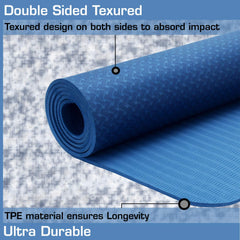 Strauss TPE Eco-Friendly Yoga Mat, 6mm (Blue) and Yoga Block (Navy)