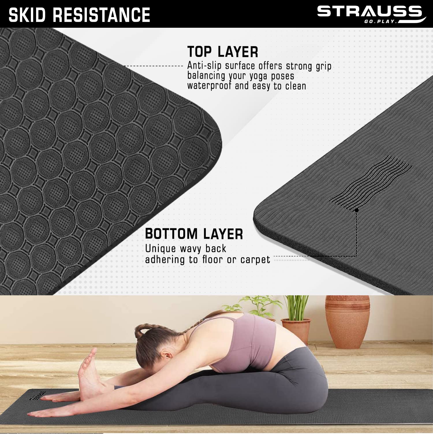 Alstra 6mm Yoga Mat Anti Skid Yogamat with Strap Gym Workout